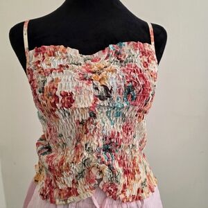 Floral smoked tank crop top